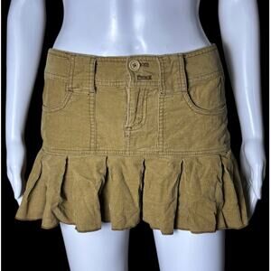 Y2K Aeropostale Corduroy Mini Skirt Tan Ruffle Hem Women's Size 1/2 Vintage